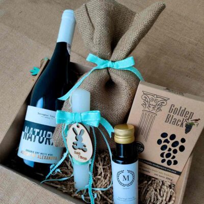 Πασχαλινό Δώρο λαμπάδα, κρασί, πουγκί, λάδι