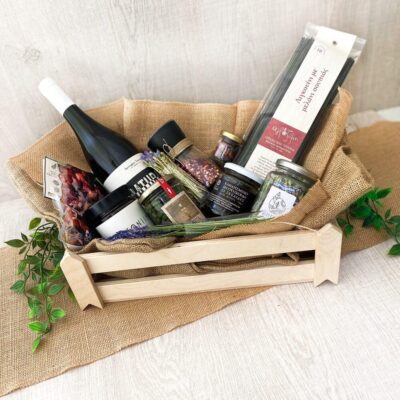 Business gifts in a wooden box