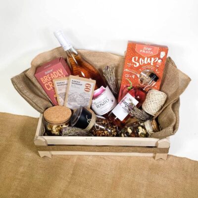 Business gifts in a wooden box