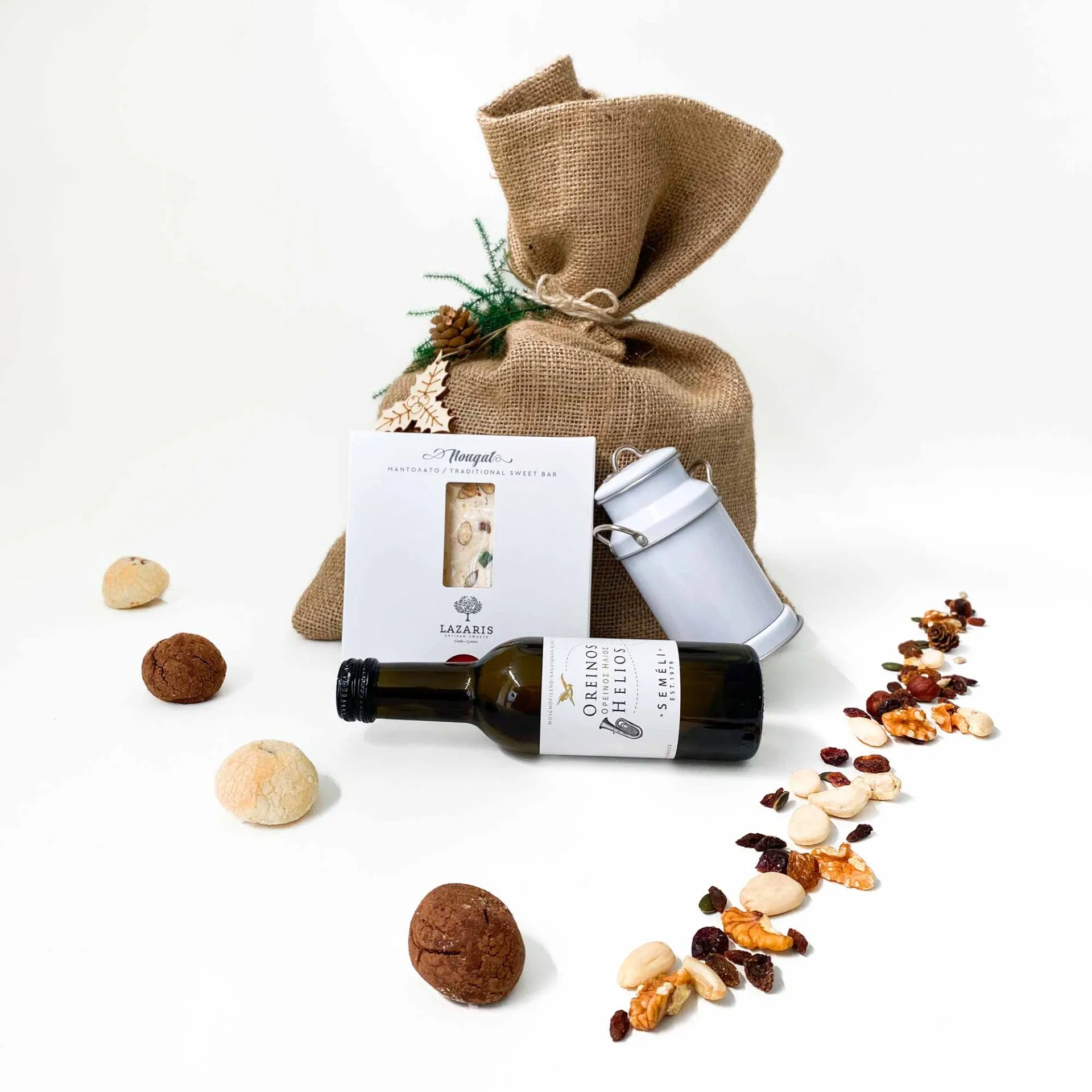 Gift pounch wine chocolate scaled Χριστουγεννιάτικα Εταιρικά Δώρα Επιχειρηματικό δώρο σε πουγκί από λινάτσα