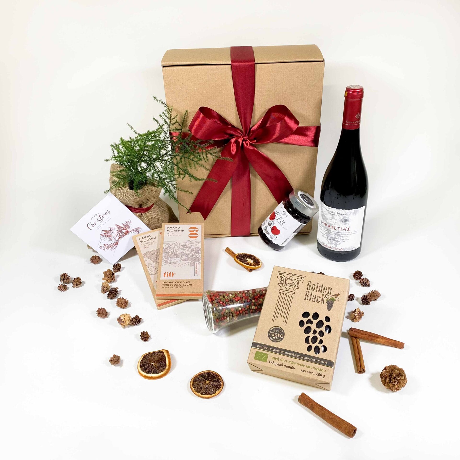 christmas 6 Χριστουγεννιάτικα Εταιρικά Δώρα Christmas package with spices, jam and red wine