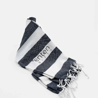 Pareo / Beach Towel striped black and white cotton with logo print