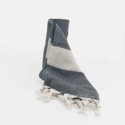 Pestemal Beach Towel Black Cotton Diamond Meltem