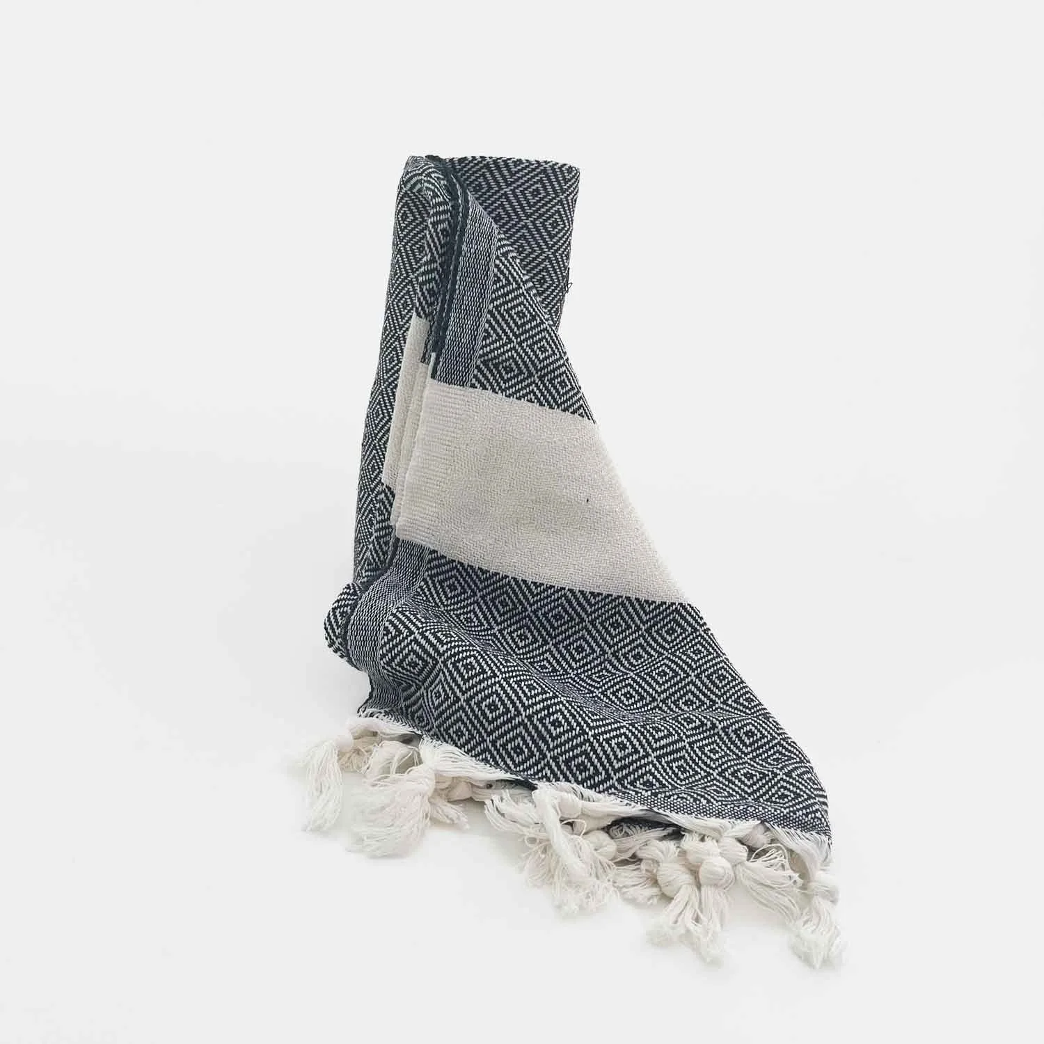 Pestemal Πετσέτα Θαλάσσης Μαύρη Βαμβακερή Diamond Meltem