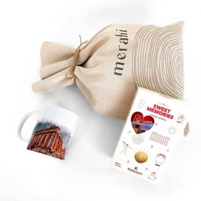 Πουγκί με εκτύπωση λογότυπου, κούπα και μπισκότα