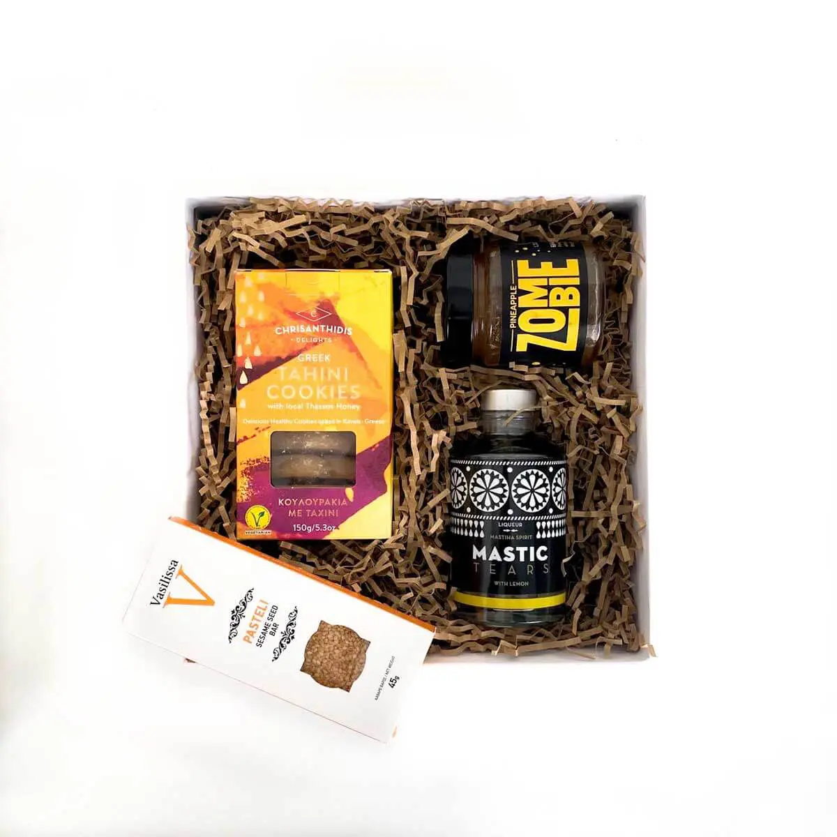 Κουτί με λικέρ μαστίχα μαρμελάδα ζόμπι μουστοκούλουρα και παστέλι