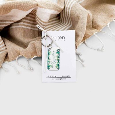 metal keychain with green plants and anything you want to write