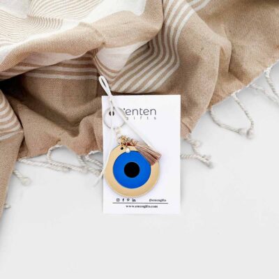 blue gold tassel mirror eye keychain