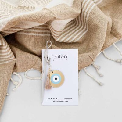 blue gold mirror eye keychain with tassel