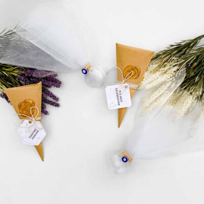 Favor box with peephole and conical paper packaging for rice