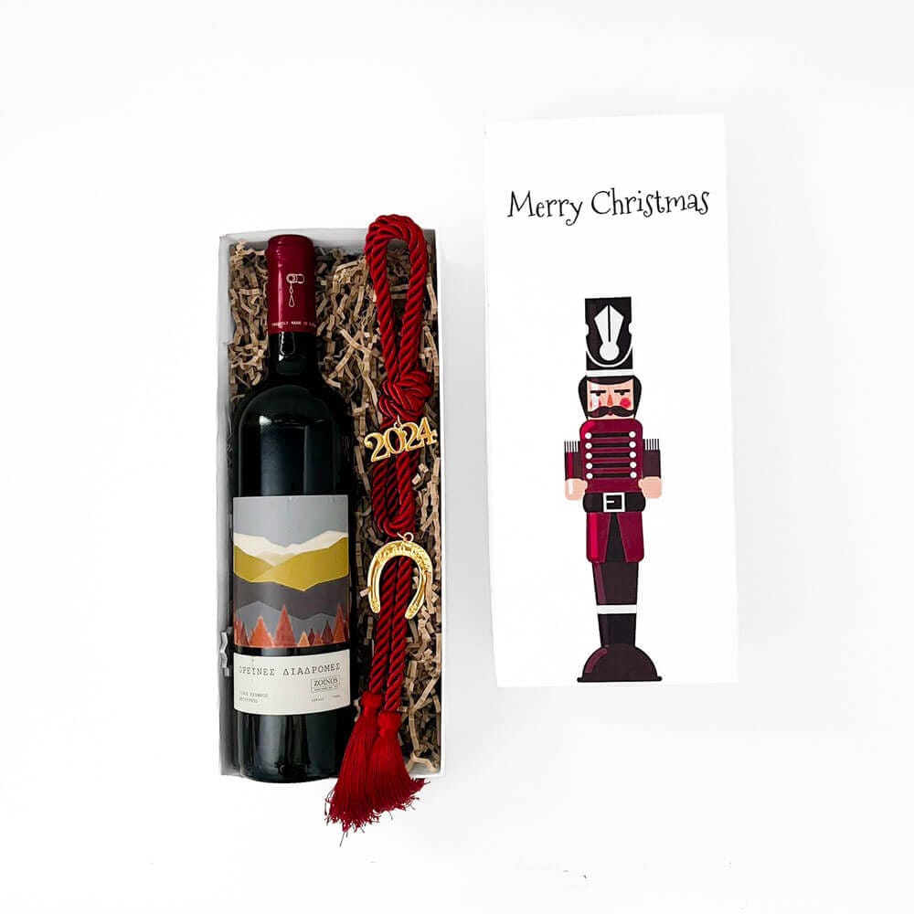 8 Χριστουγεννιάτικα Εταιρικά Δώρα Εταιρικό δώρο με χάρτινο κουτί, γούρι και κρασί