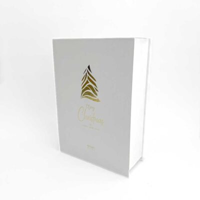 Custom κουτί άσπρο με χρυσοτυπία χριστουγεννιάτικο δέντρο