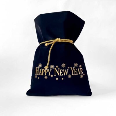 Μαύρο βελούδινο πουγκί Happy new year