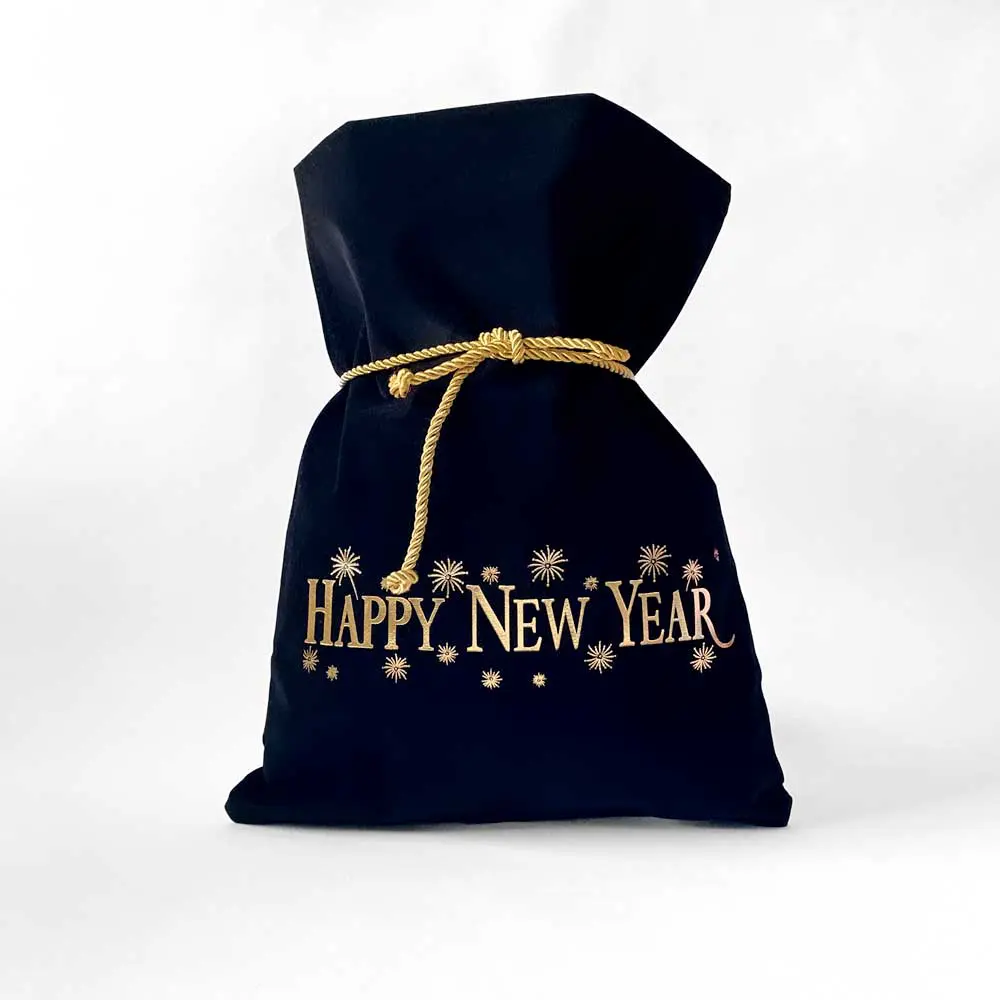 Μαύρο βελούδινο πουγκί Happy new year