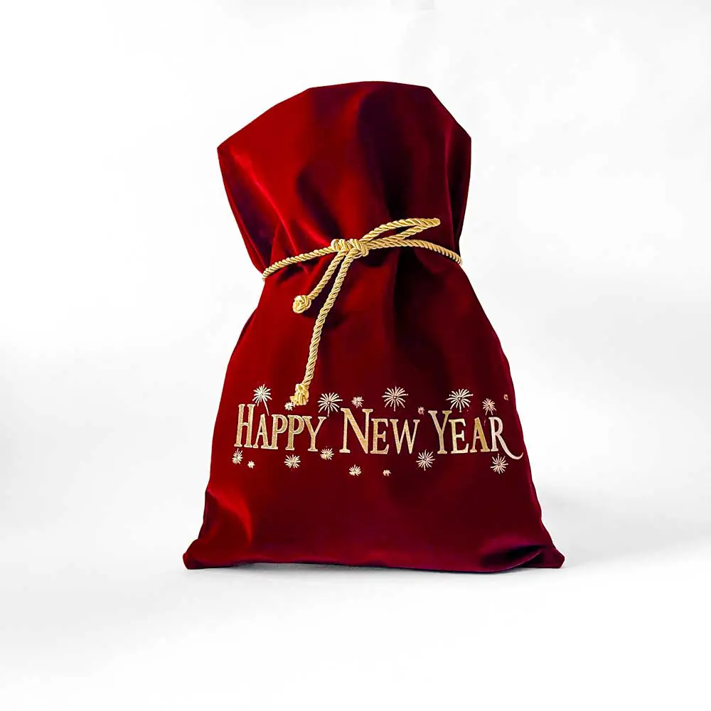 Κόκκινο βελούδινο πουγκί Happy new year
