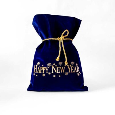 Μπλέ βελούδινο πουγκί Happy new year