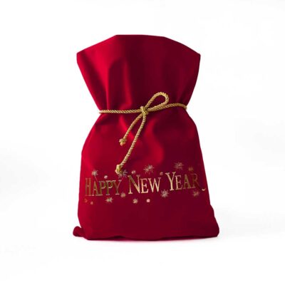 Κόκκινο βελούδινο πουγκί Happy new year