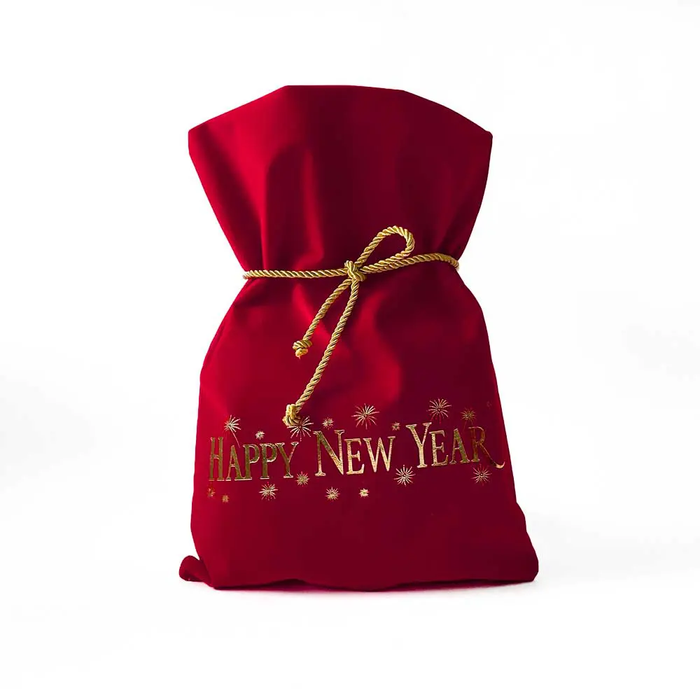Κόκκινο βελούδινο πουγκί Happy new year