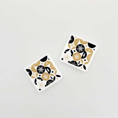 Μαρμάρινο σουβέρ με χριστουγεννιάτικο σχέδιο σε μαύρο και χρυσό χρώμα