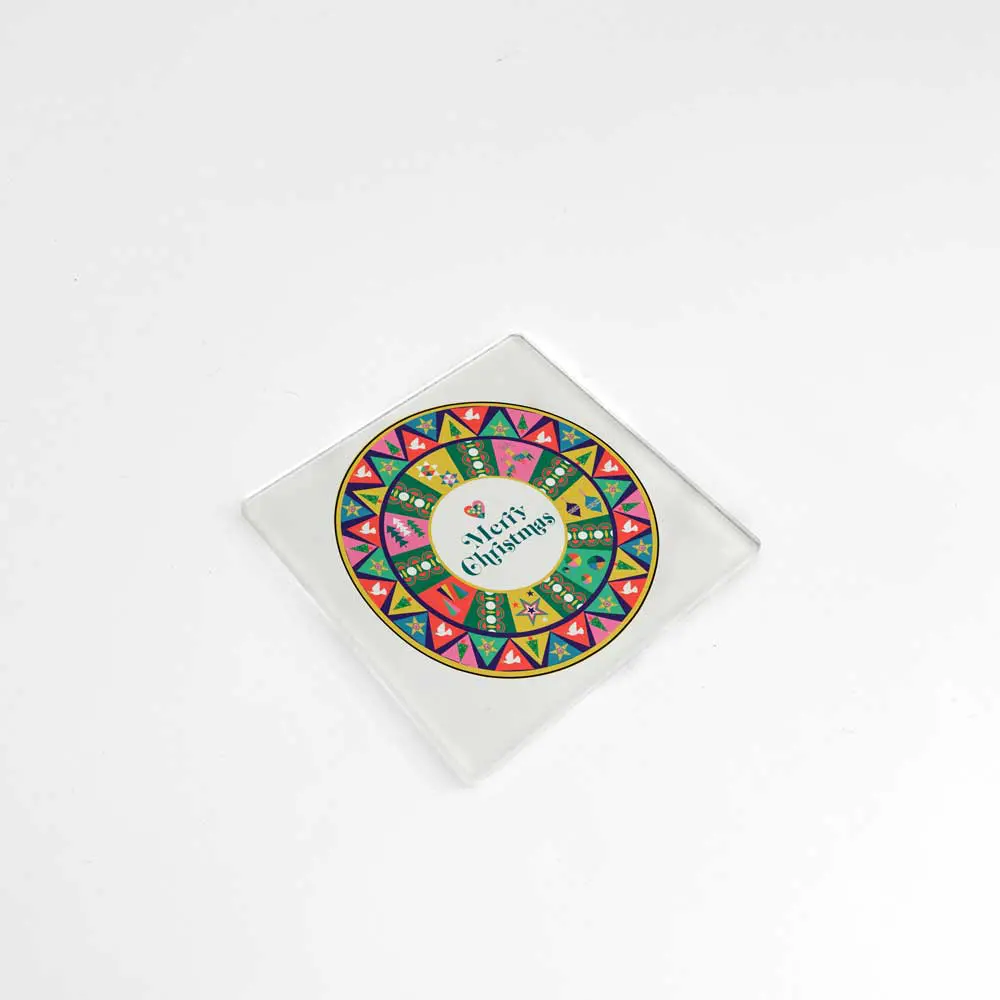 Σουβερ απο plexiglass με σχέδιο Merry Christmas πολύχρωμο