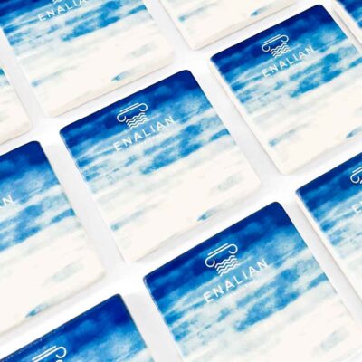 Marble coasters with design and logo