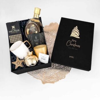 εταιρικό δώρο χριστουγέννων σε χρυσές και μαύρες αποχρώσεις