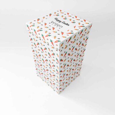 a white box with carrots on it