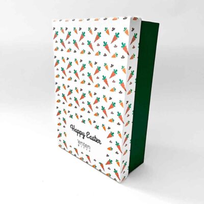 a white box with carrots on it