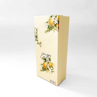 a white box with oranges on it