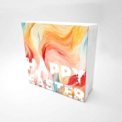 a white box with colorful art on it