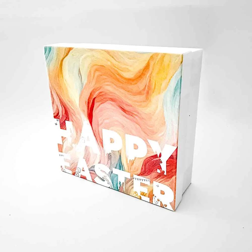 a white box with colorful art on it