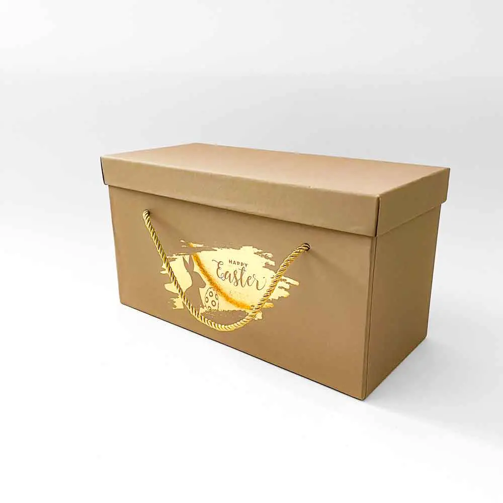a brown box with a gold handle