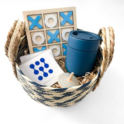 Basket with coasters and thermos