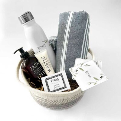 Basket with hot towel and soap