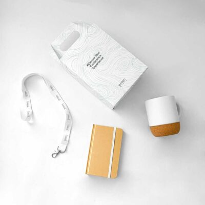 δώρο για συνέδριο με lanyard, σημειωματάριο και κούπα