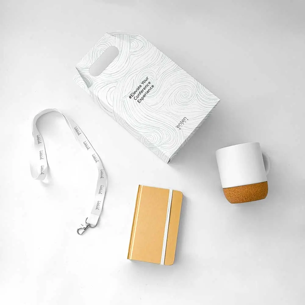 δώρο για συνέδριο με lanyard, σημειωματάριο και κούπα