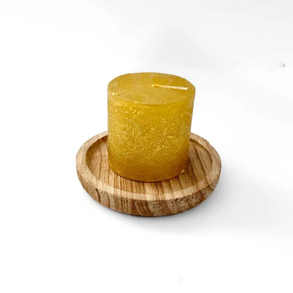 Κερί σε ξύλινο πιατάκι 88 γρ. με άρωμα βανίλιας. Χρυσό