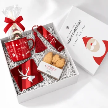 Chocolate spoon, Μπισκότα βουτύρου με custom φάσα, Κούπα 240ml με δυνατότητα λογοτύπησης, Custom σουβέρ, Custom σελιδοδείκτης, Custom κουτί πολυτελείας